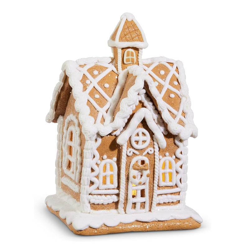 7.75-inch Brown And White Marbled Illuminated Gingerbread House