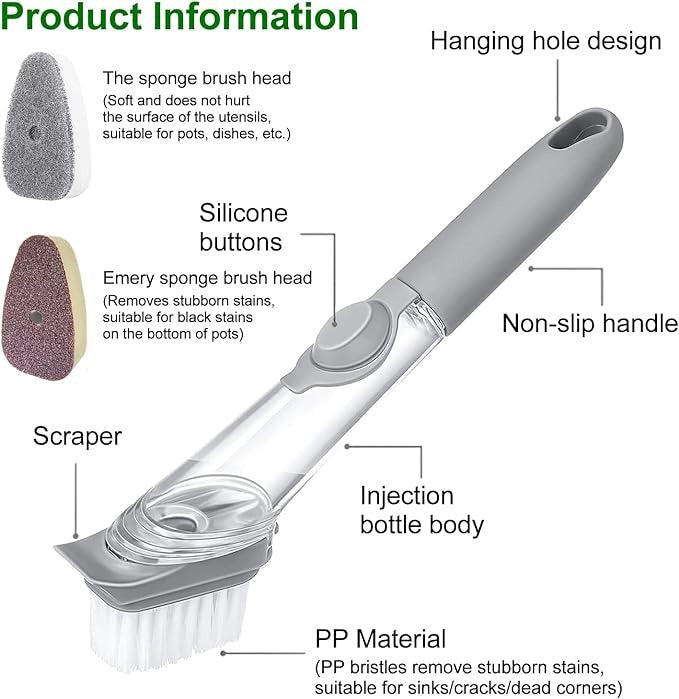Dish Brush with Soap Dispenser,Washing Up Brush Set,