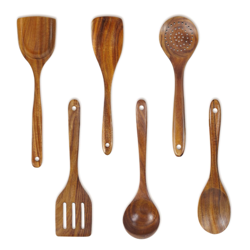 6-Piece Teak Wooden Cooking Utensil Set For The Kitchen