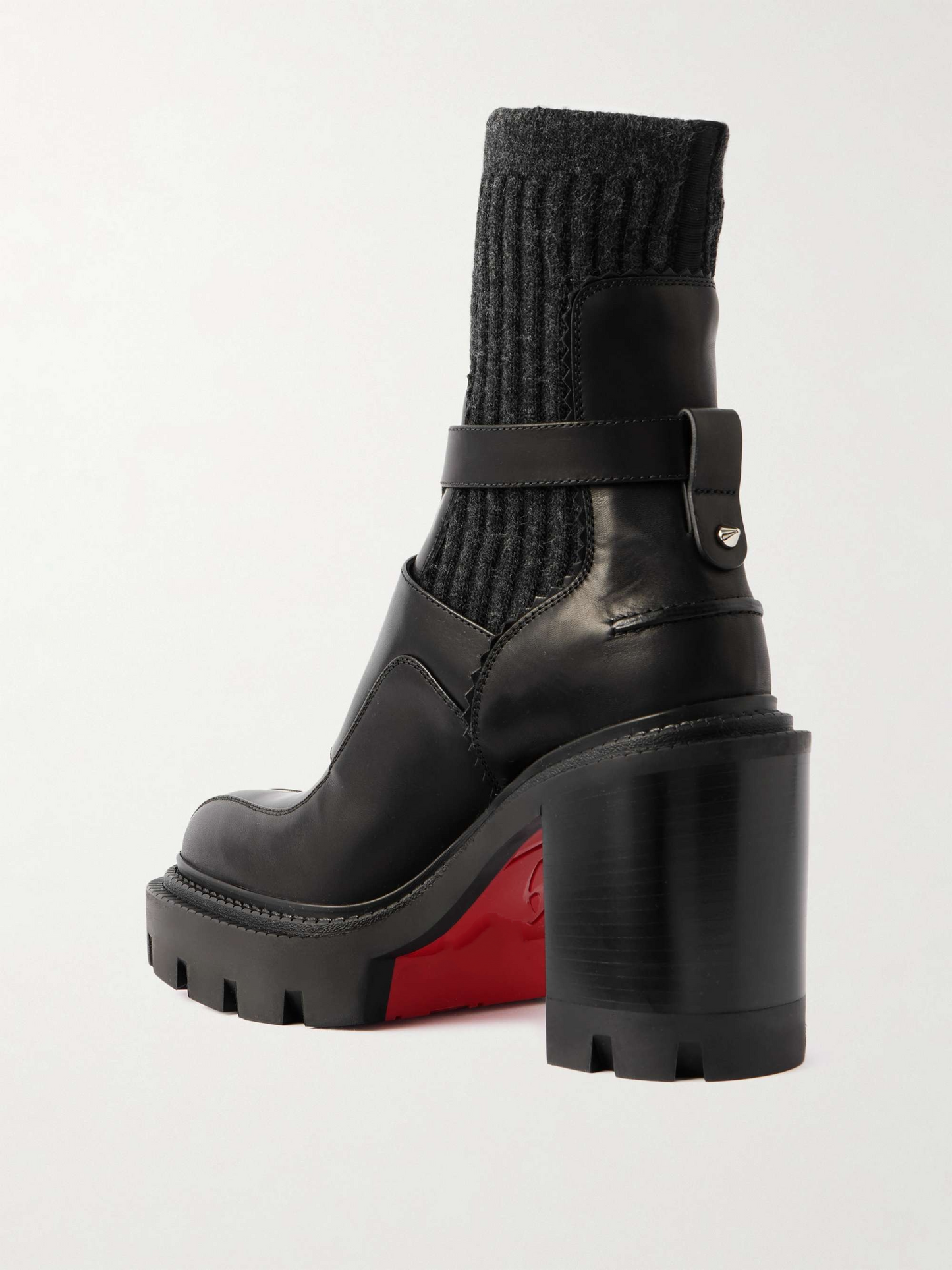 Ribbed-knit Trimmed Leather Ankle Boots