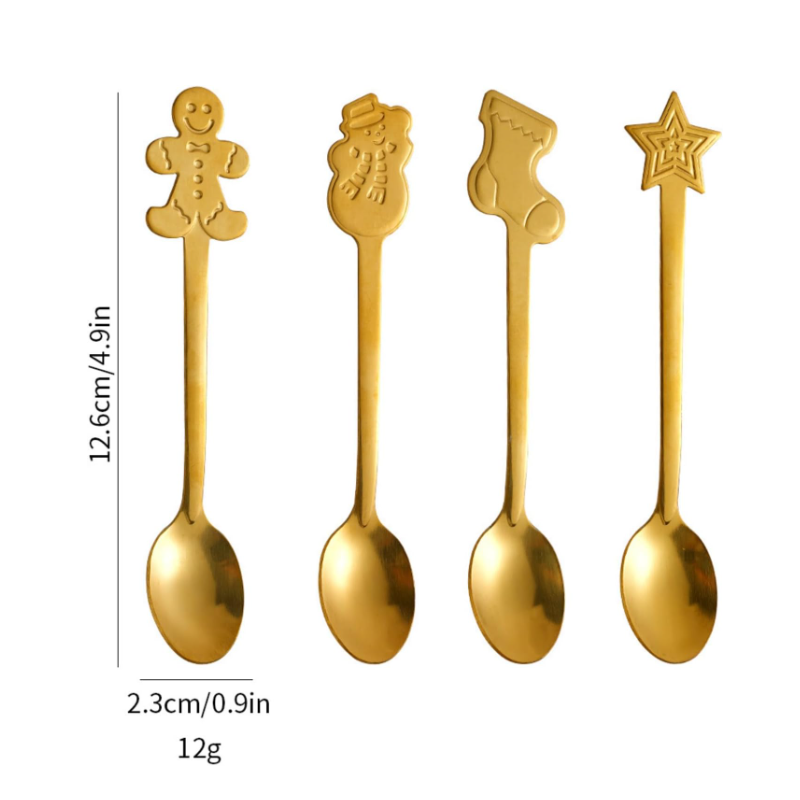 4 Piece Stainless Steel Christmas Stirring Coffee Spoon