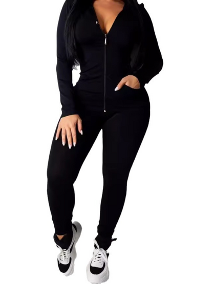 Casual Solid Color Hooded Two-piece Set