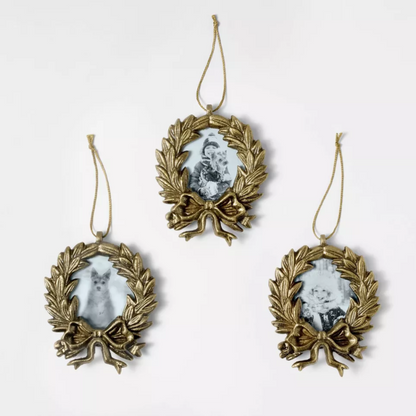 Set Of 3 Wreath Picture Frame Christmas Ornaments
