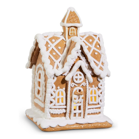 7.75-inch Brown And White Marbled Illuminated Gingerbread House