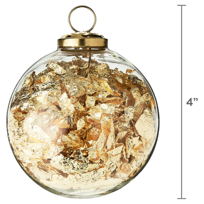 Set Of Two Gold-leaf Glass Ornaments, 4 Inches.