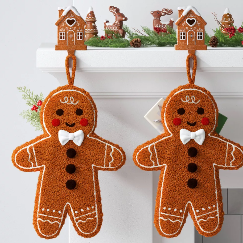 18" Christmas Faux Shearling Gingerbread Stocking