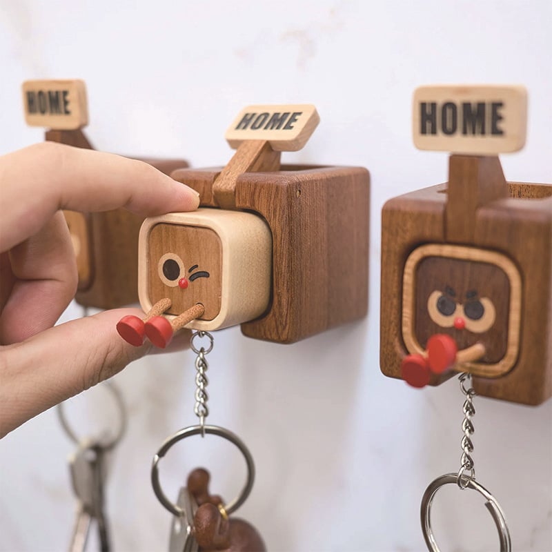 😉Creative Wooden Key Hooks With Funny Faces - Functional & Stylish Key