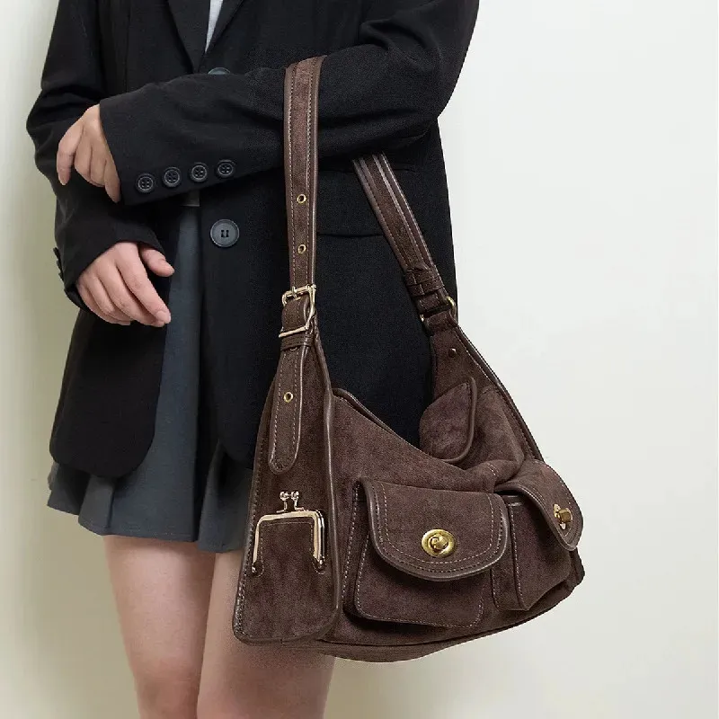 Large-Capacity Suede Shoulder Bag