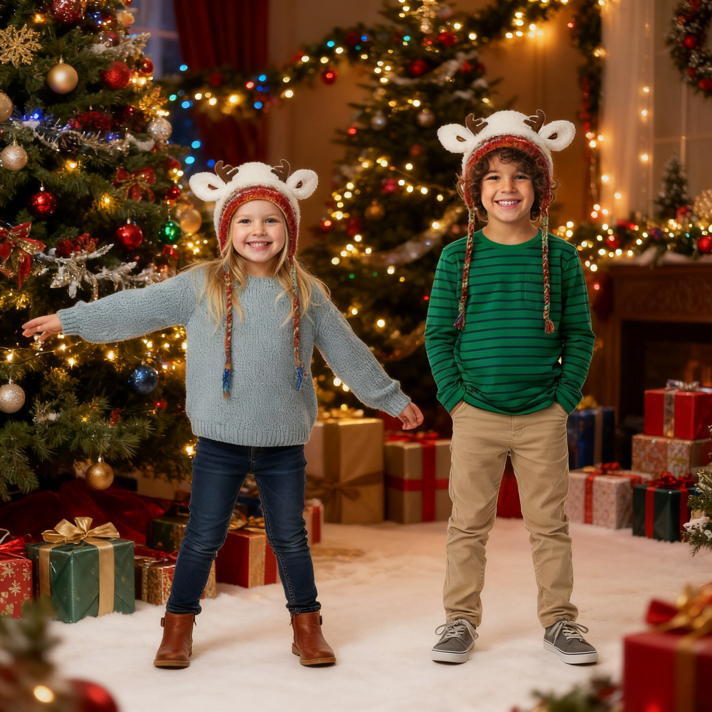 🎄🦌Cute Christmas Reindeer Antler Plush Hat