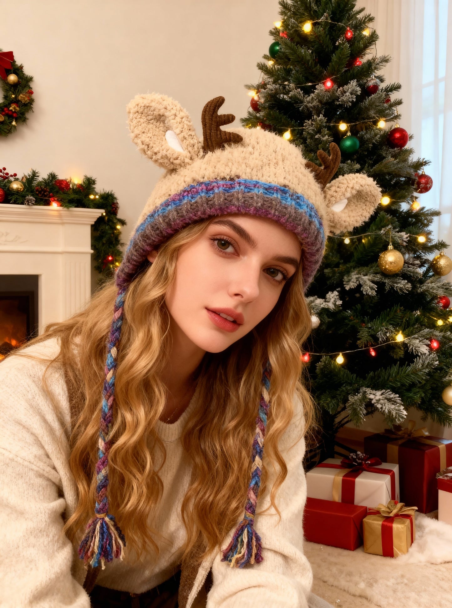 🎄🦌Cute Christmas Reindeer Antler Plush Hat
