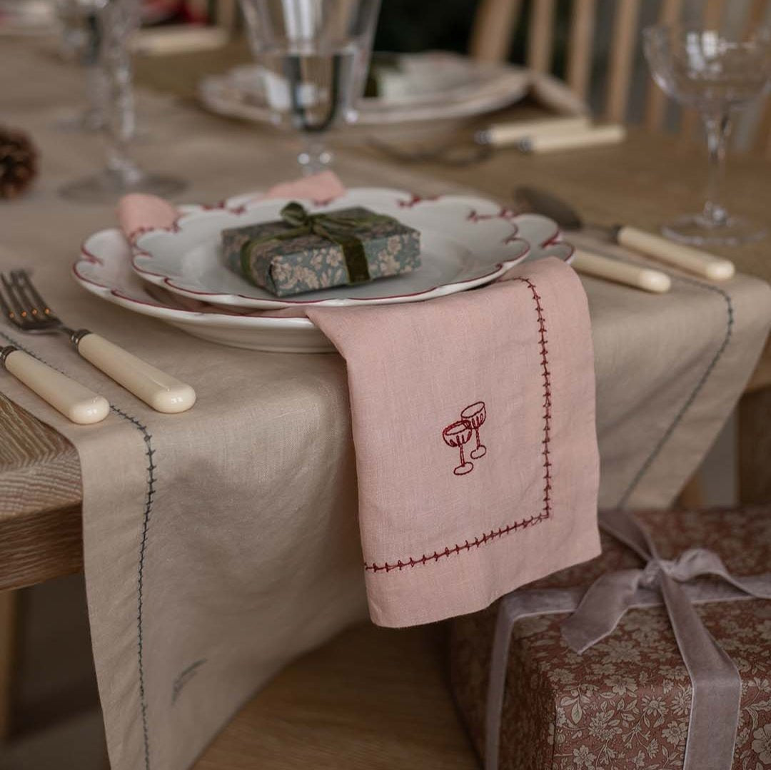 Embroidered Linen Napkins - Plaster Pink (set of 4)