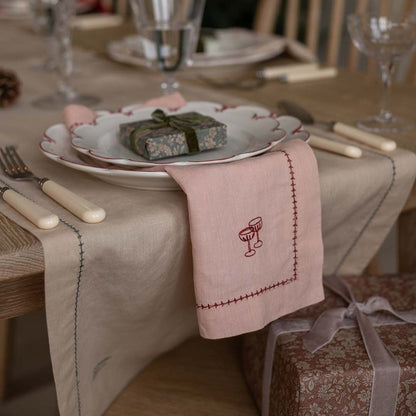Embroidered Linen Napkins - Plaster Pink (set of 4)