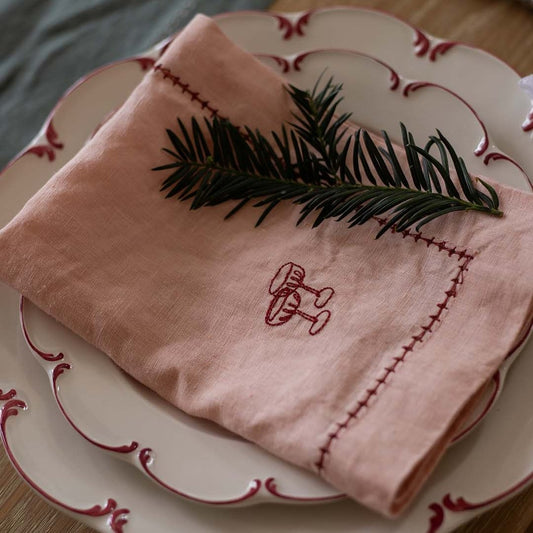 Embroidered Linen Napkins - Plaster Pink (set of 4)