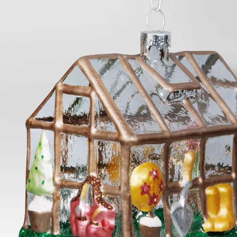 Christmas Glass Green House Ornament