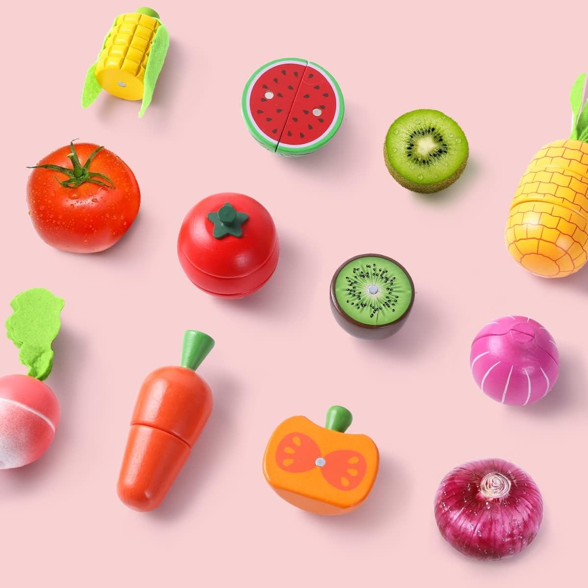 Wooden Play Food Toy, Kids Wood Cutting Magnetic Fruit Vegetables