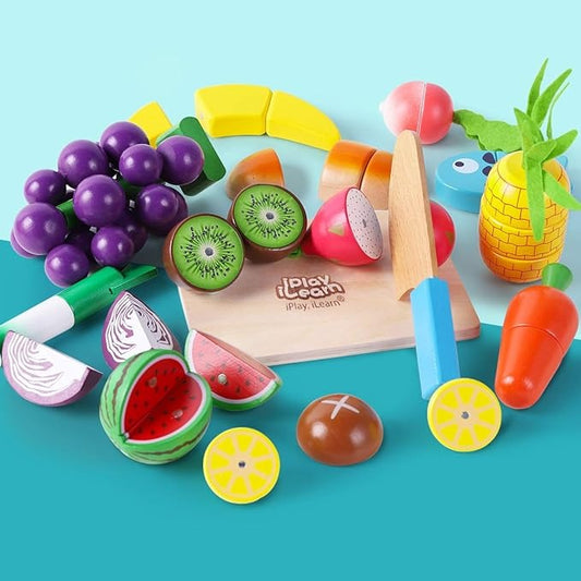 Wooden Play Food Toy, Kids Wood Cutting Magnetic Fruit Vegetables
