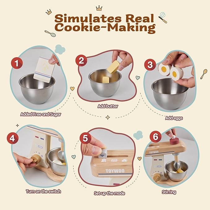 Wooden Toy Mixer for Kids Play Kitchen Accessories Wooden Play Food Sets with Whisk