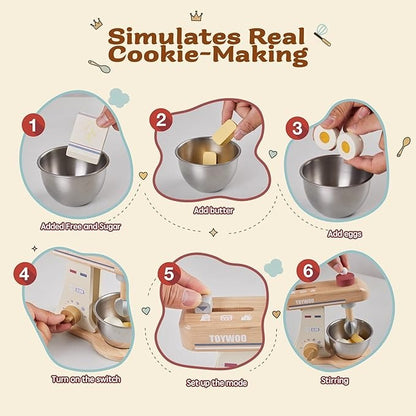Wooden Toy Mixer for Kids Play Kitchen Accessories Wooden Play Food Sets with Whisk