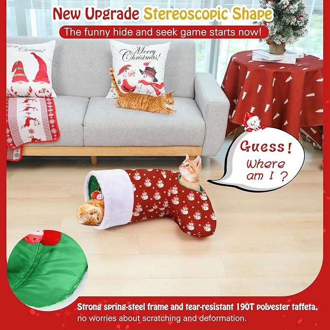 Cat Tunnel Christmas Sock with Bell Balls