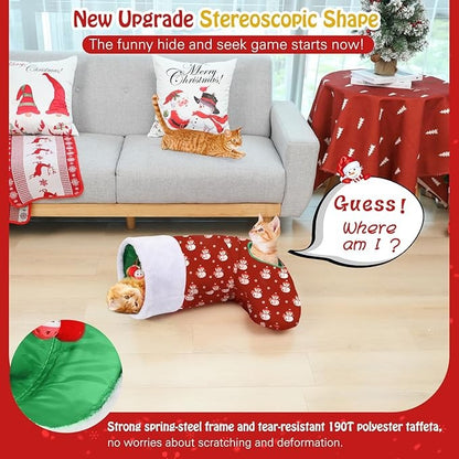 Cat Tunnel Christmas Sock with Bell Balls