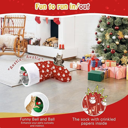 Cat Tunnel Christmas Sock with Bell Balls
