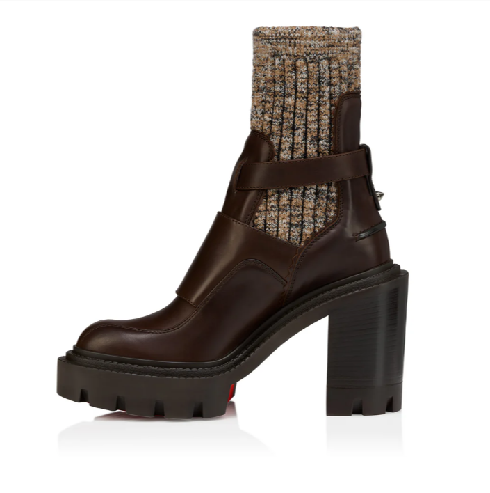 Ribbed-knit Trimmed Leather Ankle Boots