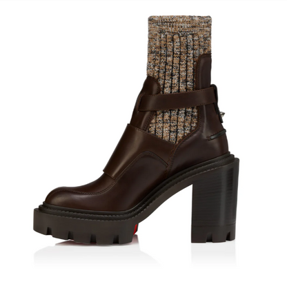 Ribbed-knit Trimmed Leather Ankle Boots