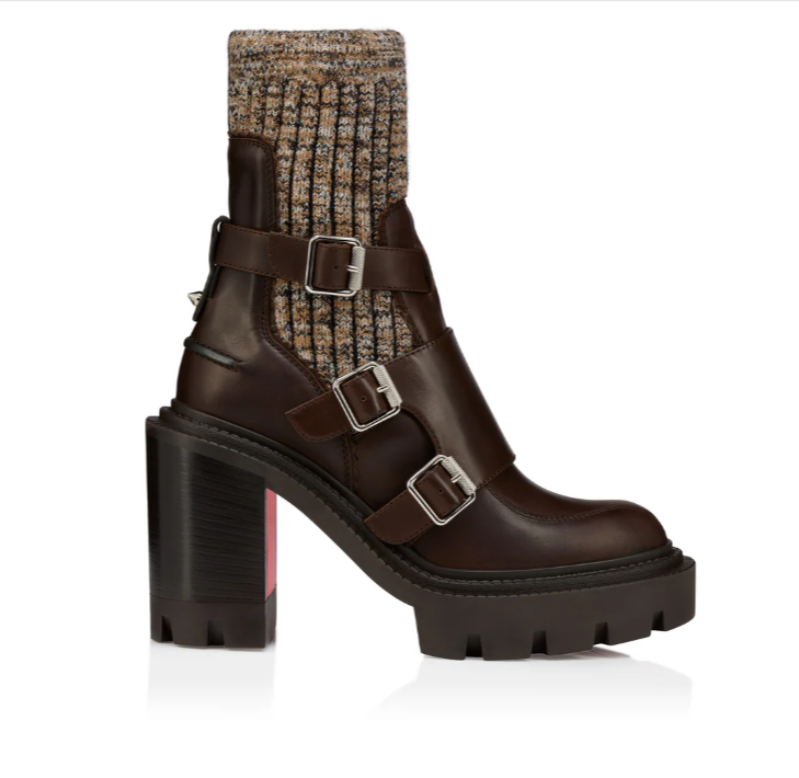 Ribbed-knit Trimmed Leather Ankle Boots