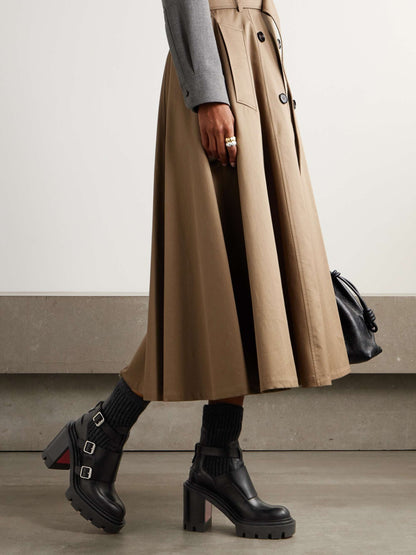 Ribbed-knit Trimmed Leather Ankle Boots