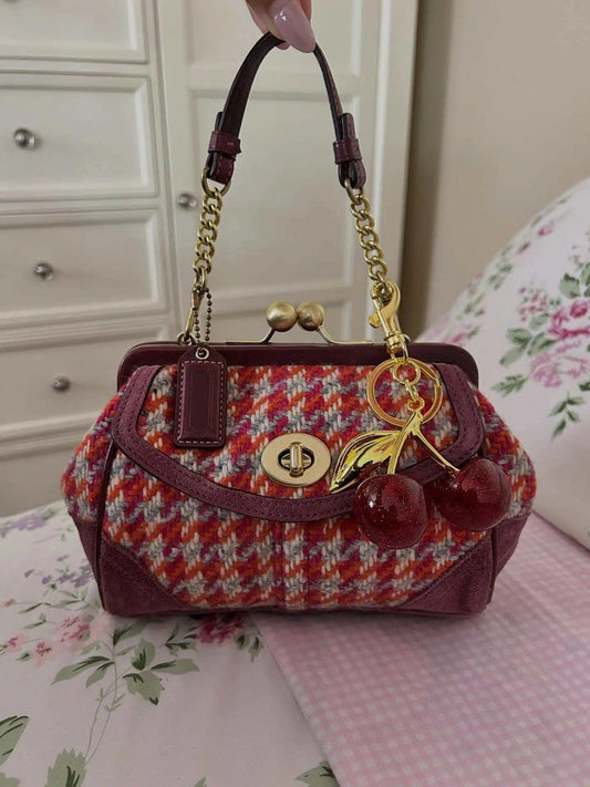 Houndstooth Tweed Mini Kisslock Bag