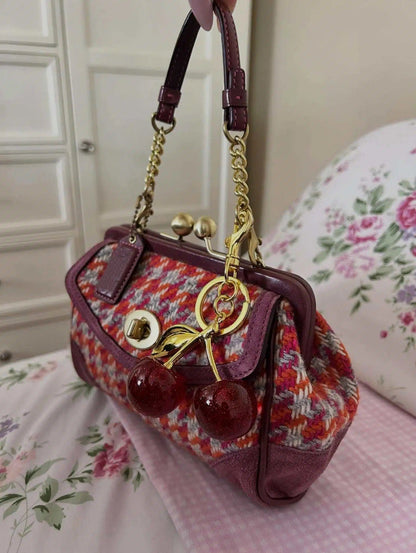 Houndstooth Tweed Mini Kisslock Bag