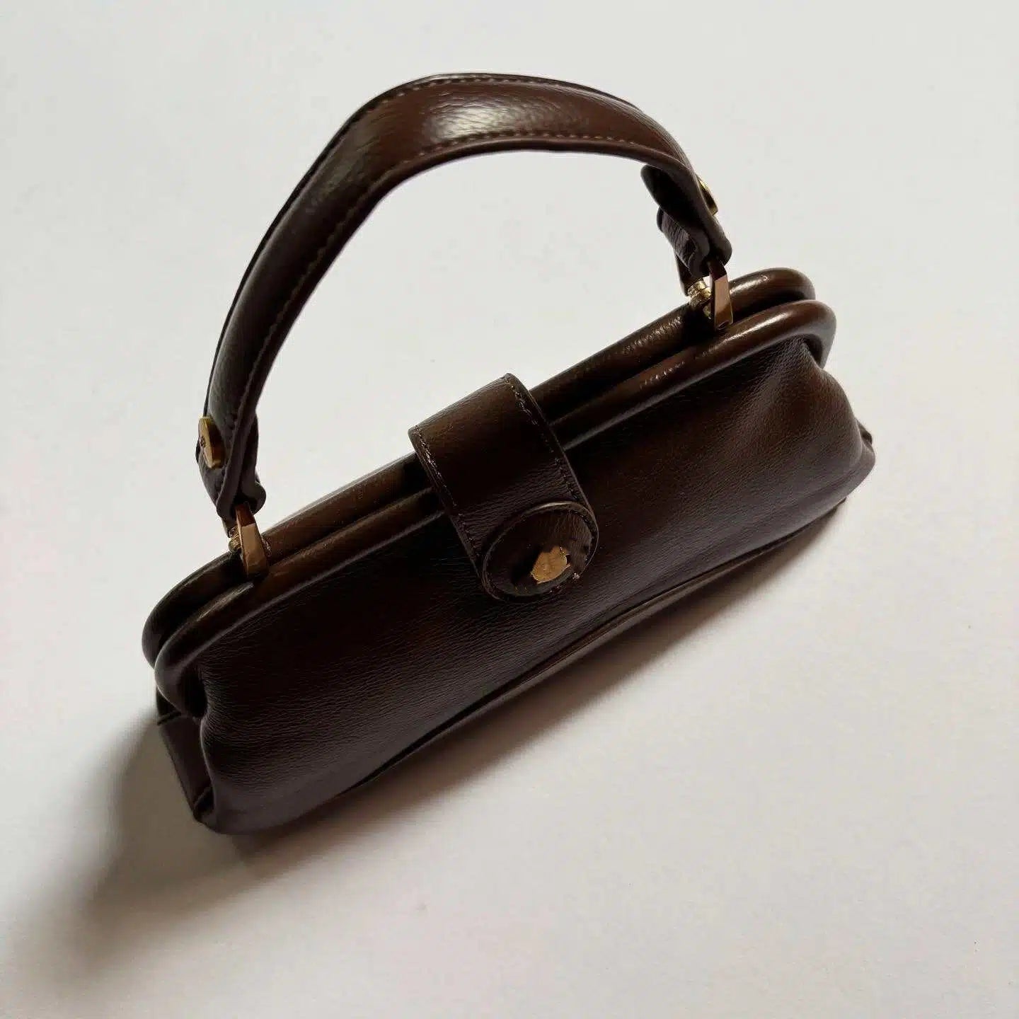 Choco Brown Chic Genuine Leather Kisslock Purse