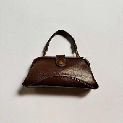 Choco Brown Chic Genuine Leather Kisslock Purse