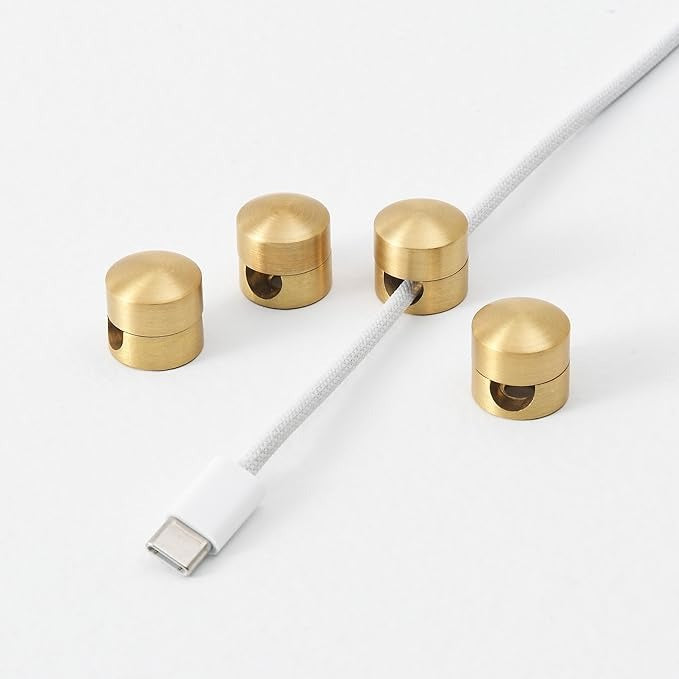 Premium Brass Cord Management for Home, Office & Car 4-Pack (Matte Brass)