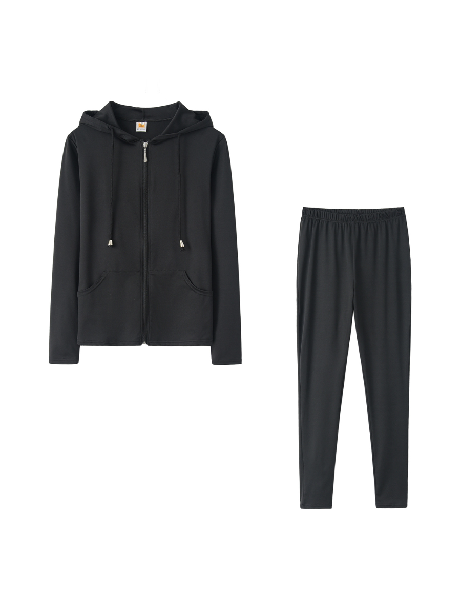 Casual Solid Color Hooded Two-piece Set