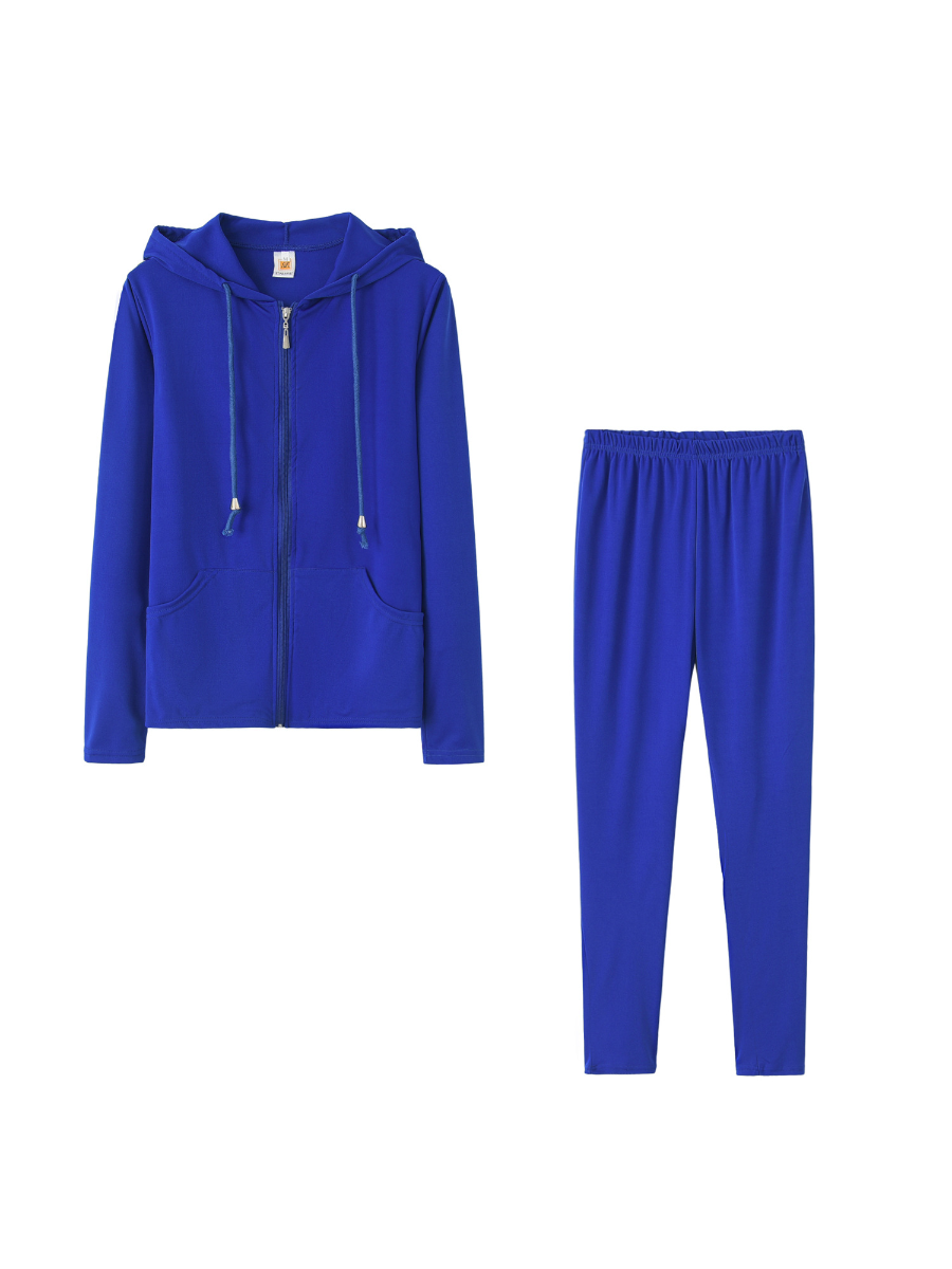 Casual Solid Color Hooded Two-piece Set