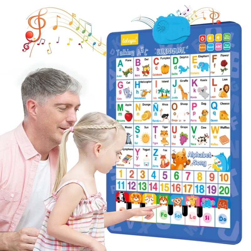 2025 New Talking Wall Chart for Kids – English & Spanish Learning Poster with Songs, ABCs, Numbers, Animal words & Piano