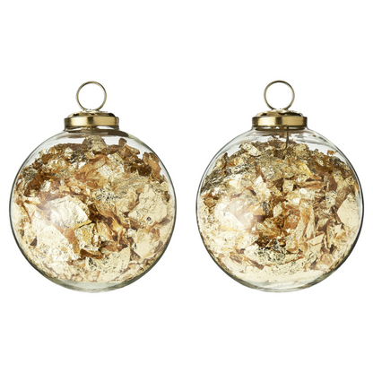 Set Of Two Gold-leaf Glass Ornaments, 4 Inches.