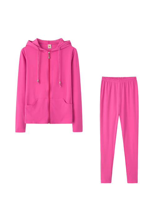 Casual Solid Color Hooded Two-piece Set