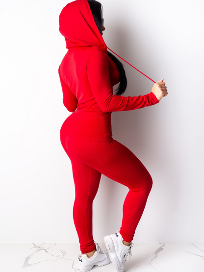 Casual Solid Color Hooded Two-piece Set