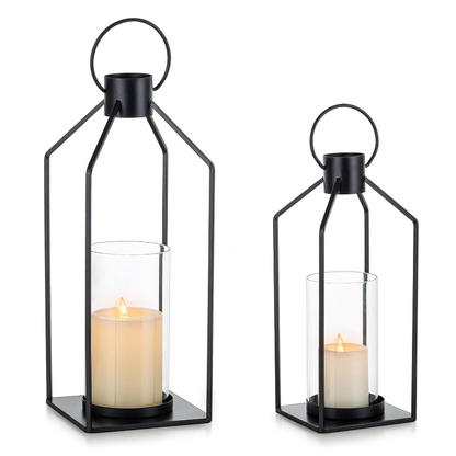 Two-piece Hanging Metal Pillar Candle Lantern