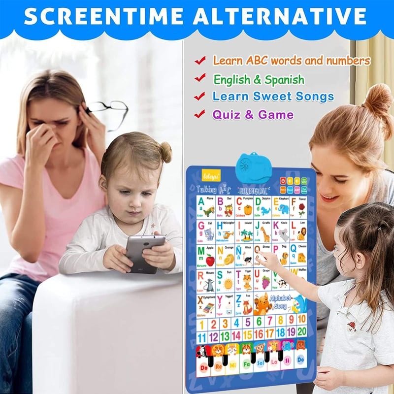 2025 New Talking Wall Chart for Kids – English & Spanish Learning Poster with Songs, ABCs, Numbers, Animal words & Piano