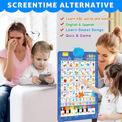 2025 New Talking Wall Chart for Kids – English & Spanish Learning Poster with Songs, ABCs, Numbers, Animal words & Piano