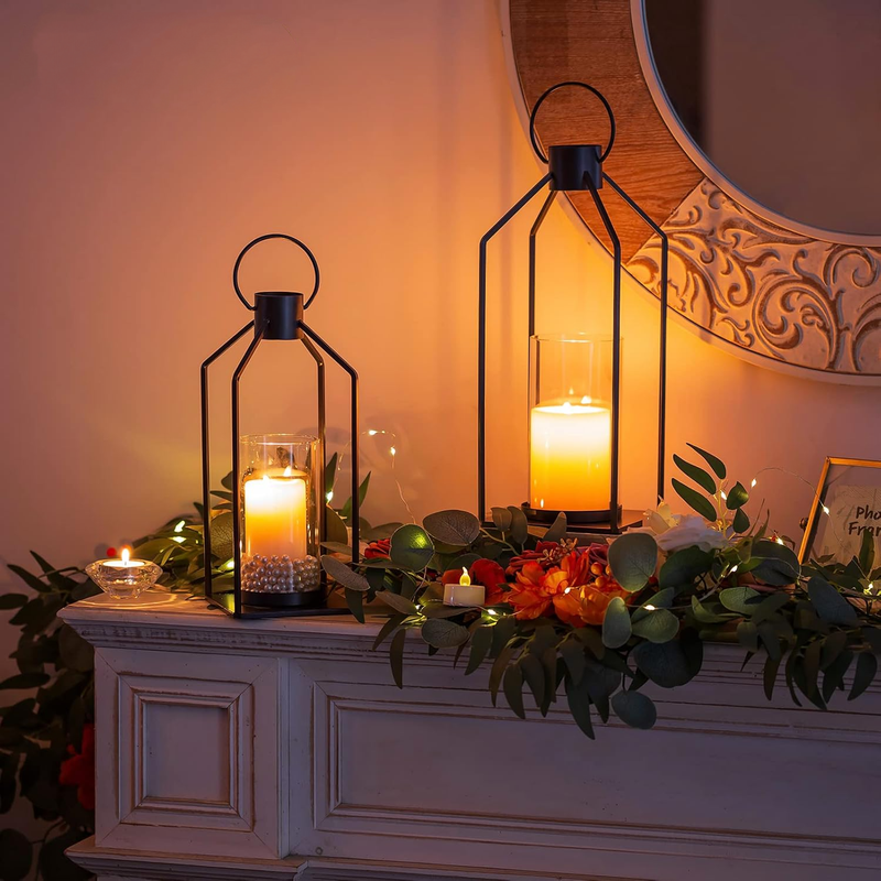 Two-piece Hanging Metal Pillar Candle Lantern