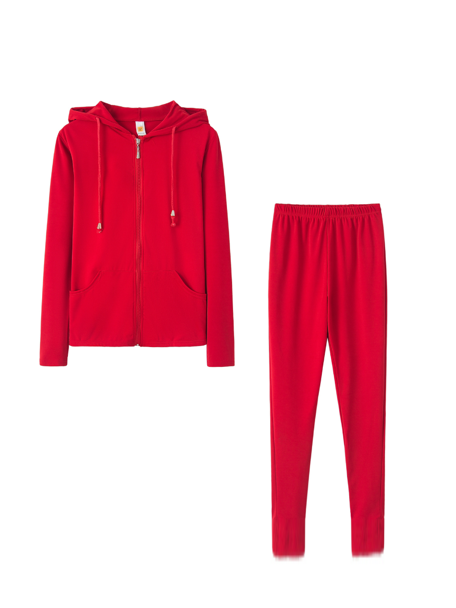 Casual Solid Color Hooded Two-piece Set