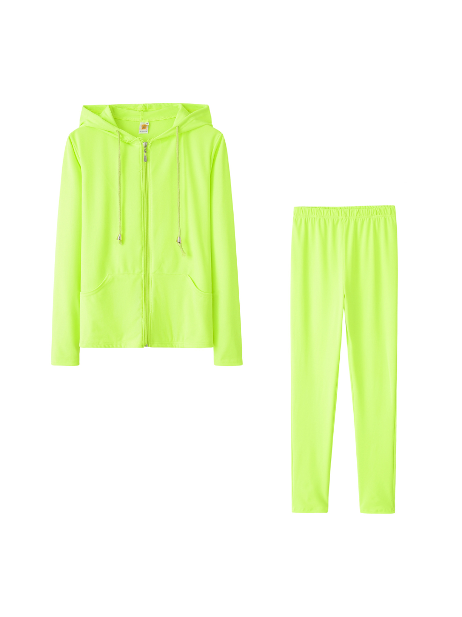 Casual Solid Color Hooded Two-piece Set