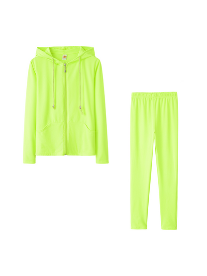 Casual Solid Color Hooded Two-piece Set