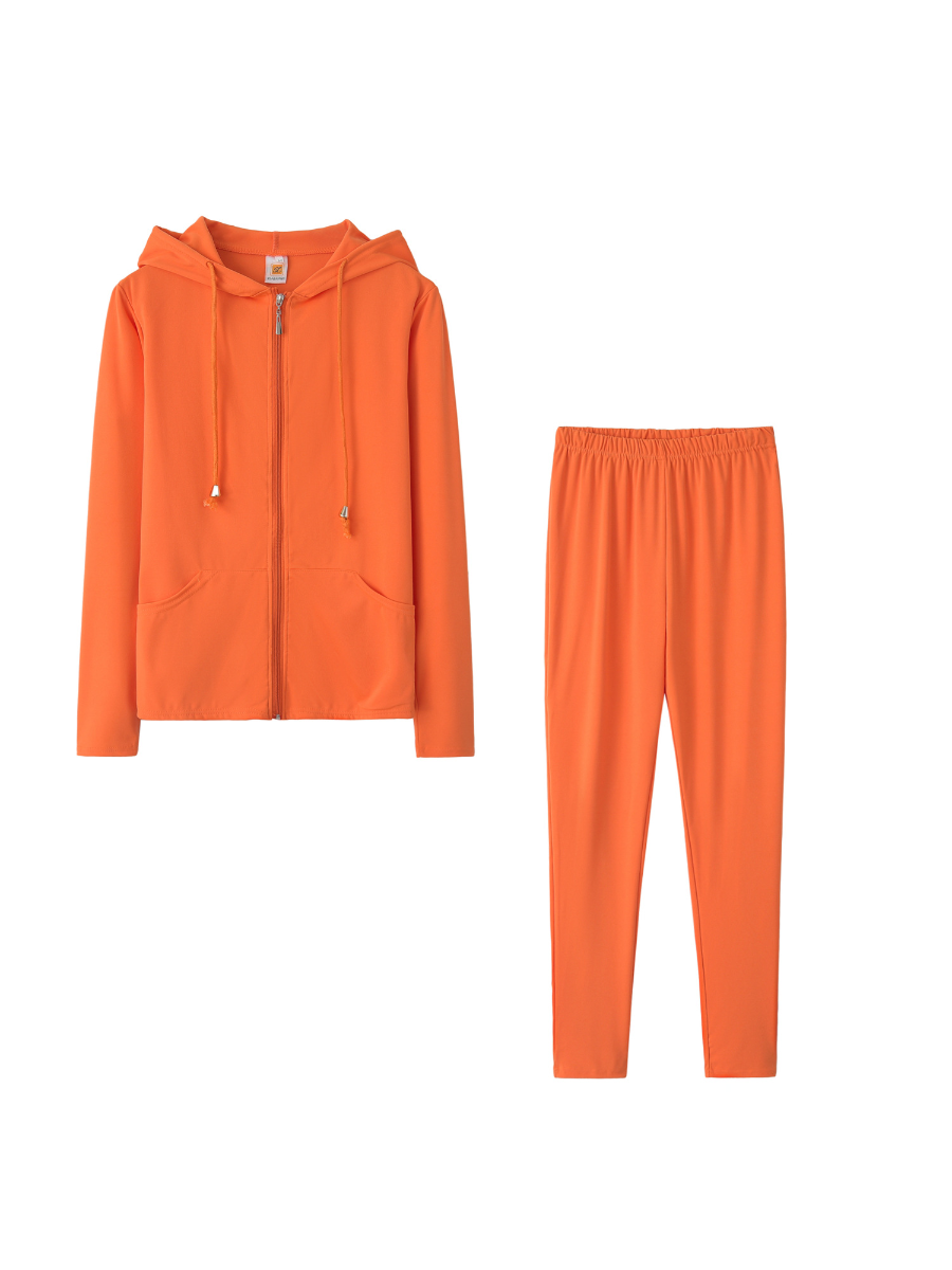 Casual Solid Color Hooded Two-piece Set