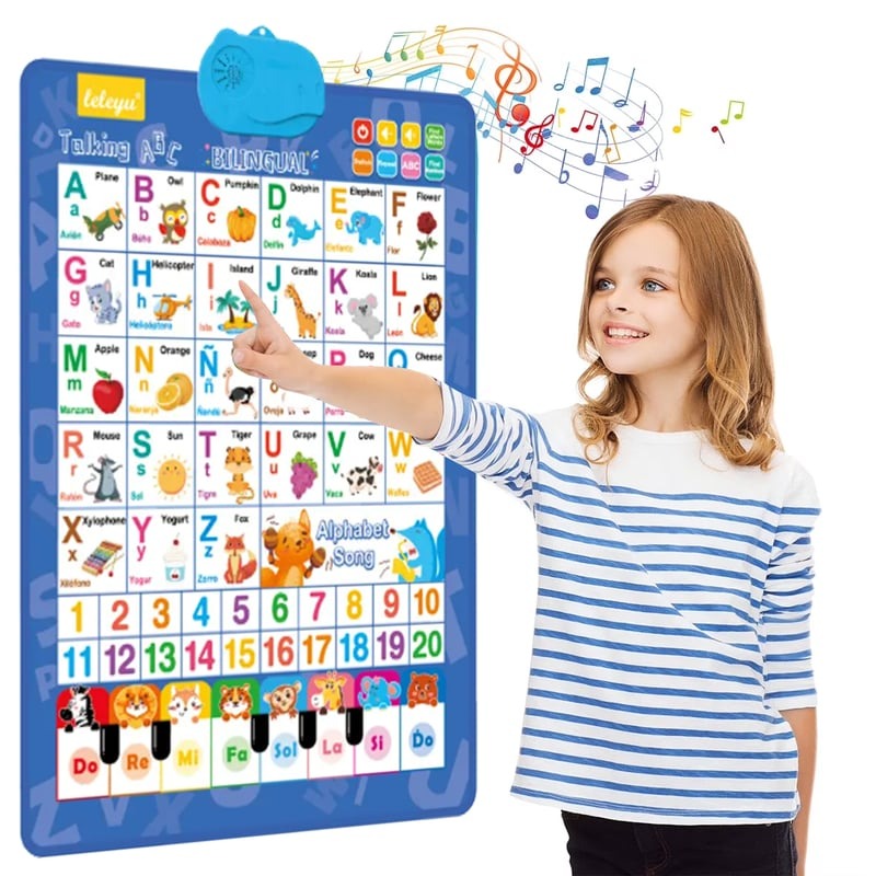 2025 New Talking Wall Chart for Kids – English & Spanish Learning Poster with Songs, ABCs, Numbers, Animal words & Piano