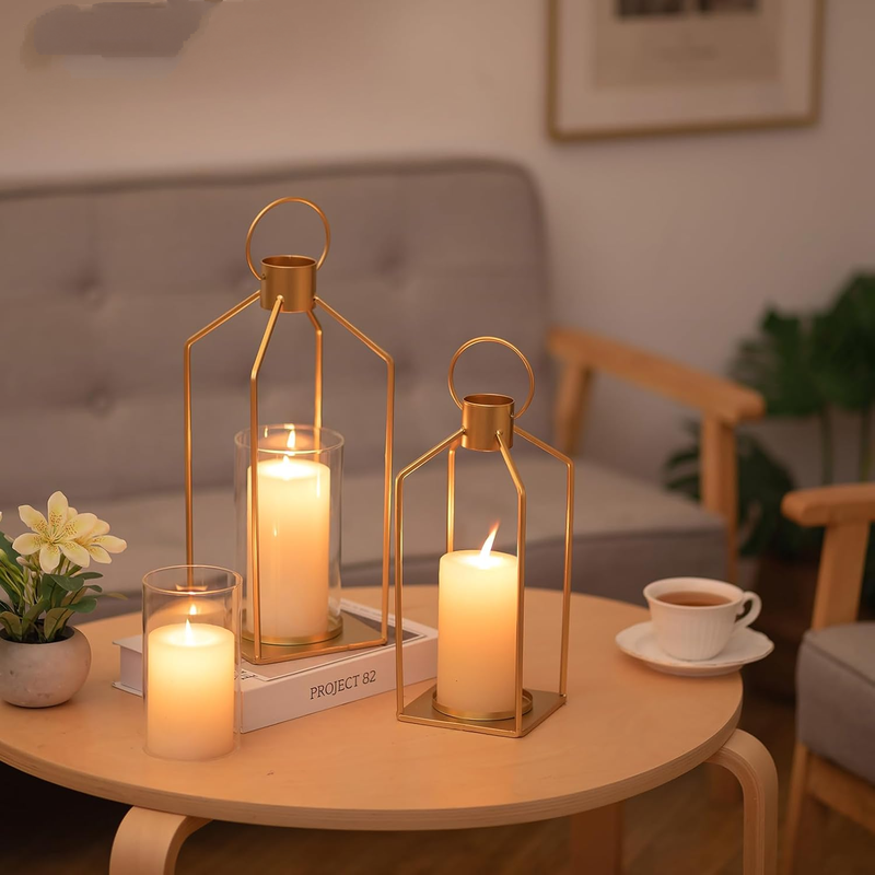 Two-piece Hanging Metal Pillar Candle Lantern